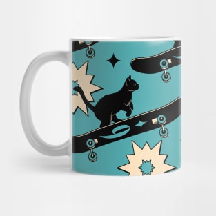 Cool Skater Black Cat Pattern in blue Mug